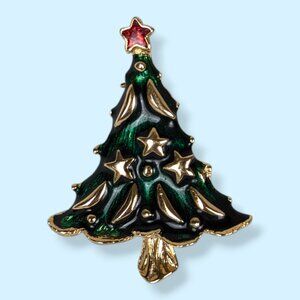 (2/$20) V. Green Enamel Tree Brooch